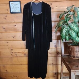 Onyx Nite Wendye Chaitin Black Velvet 2Piece Vintage Maxi Dress Bling Plus Sz 22